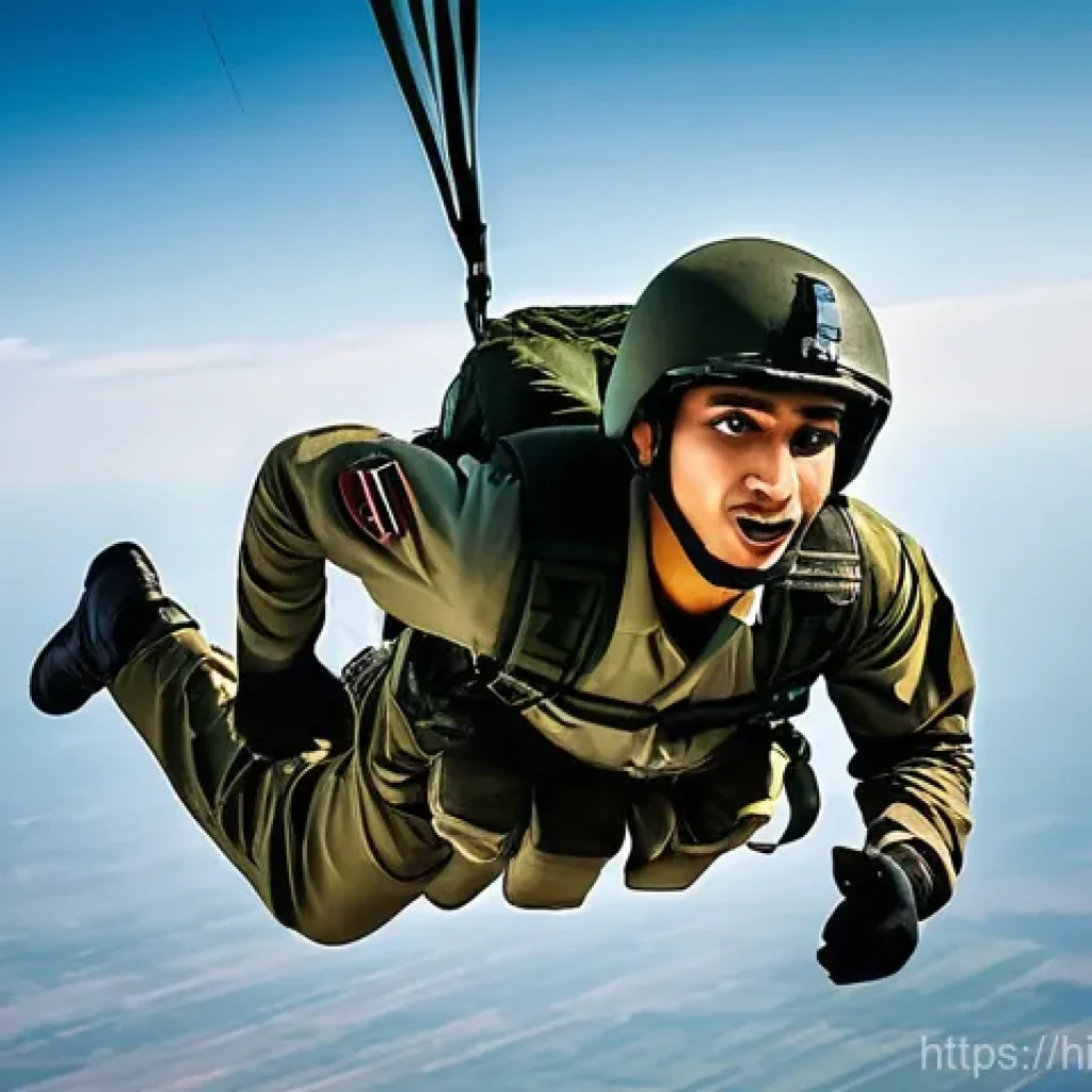 육군 공수부대 훈련 과정 - **Prompt 1: The Leap of Courage**
    "A brave young Indian Army paratrooper, dressed in a full, mod...