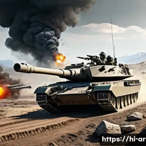 육군 전쟁 시뮬레이션 게임과 실제 비교 - A detailed digital battlefield simulation scene showcasing modern military strategy elements: armore...