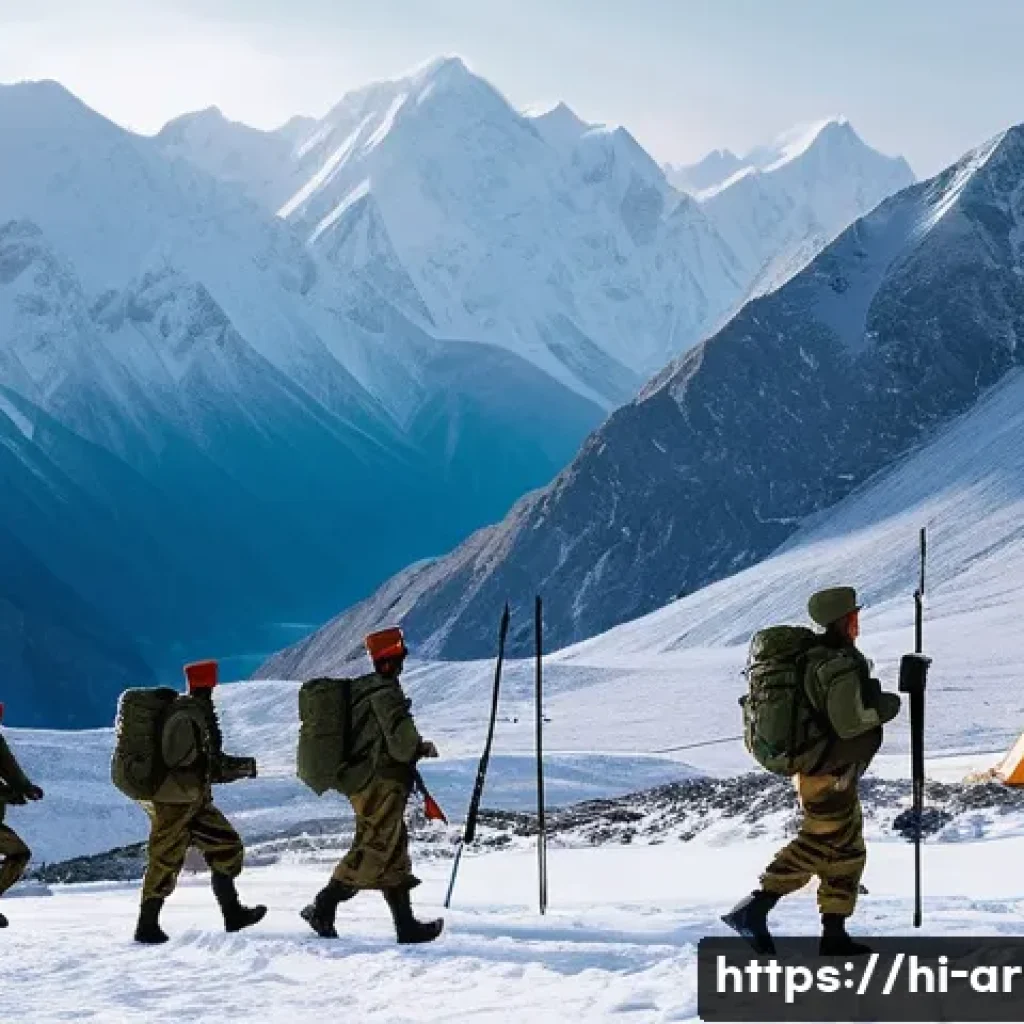 육군 GOP 근무 실태 - A detailed scene of Indian soldiers stationed at a remote mountainous border outpost (GOP) in winter...