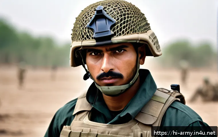 육군 야전훈련 필수 장비 - A detailed scene of an Indian soldier in full personal protective gear during field training, wearin...