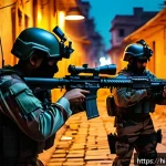 육군 대테러 부대 - A highly detailed scene of an Indian Army anti-terror unit conducting a covert nighttime operation i...
