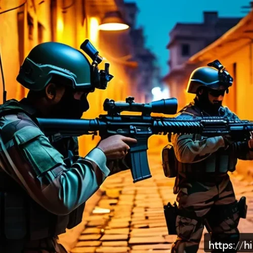 육군 대테러 부대 - A highly detailed scene of an Indian Army anti-terror unit conducting a covert nighttime operation i...