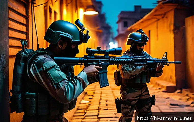 육군 대테러 부대 - A highly detailed scene of an Indian Army anti-terror unit conducting a covert nighttime operation i...